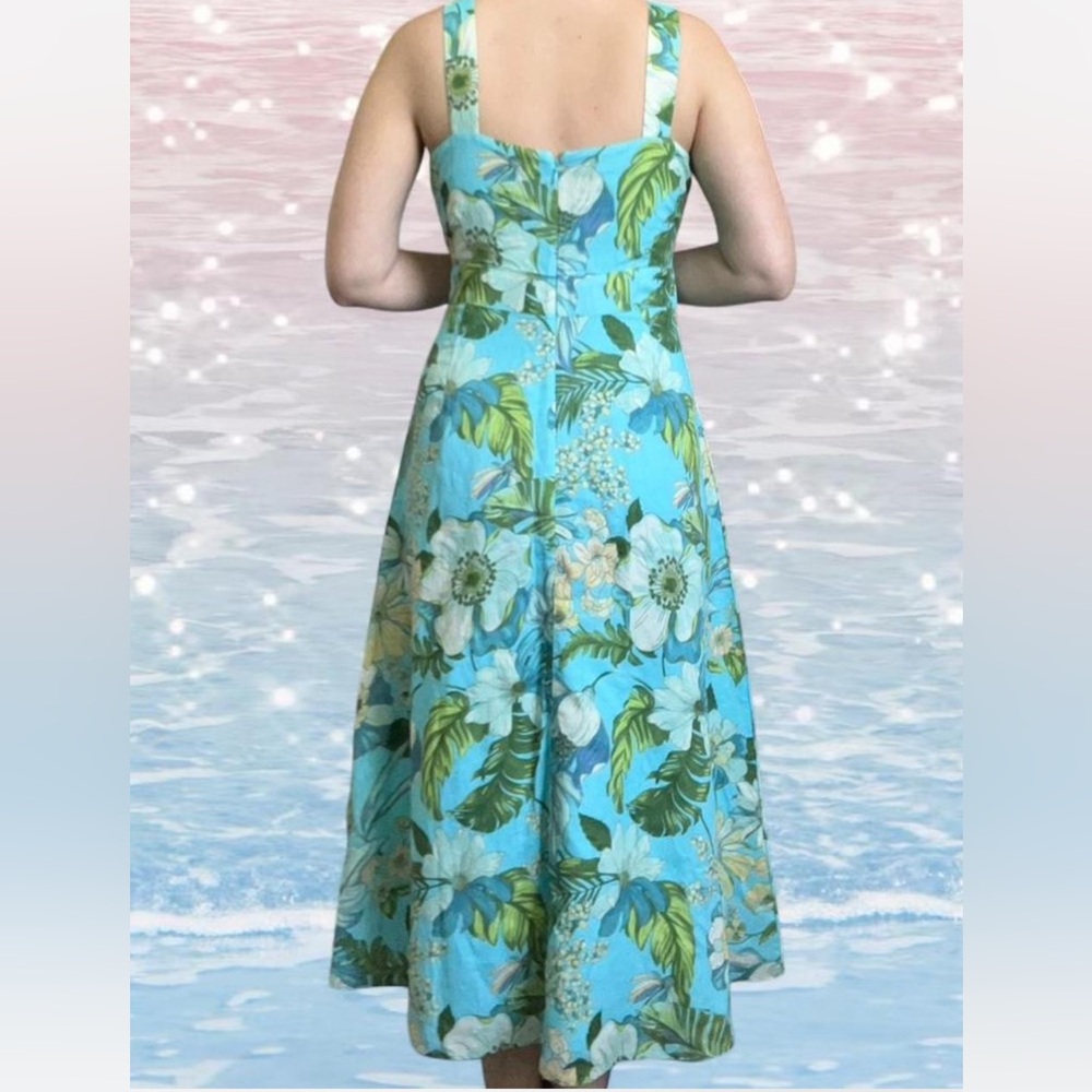 TALBOTS Linen Midi Dress Tropical Botanical Print Linen Cotton Size 8 - Picture 3 of 7